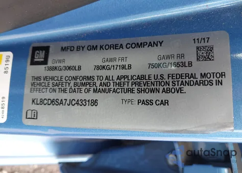 2018 Chevrolet Spark 1Lt Cvt from USA, damaged, VIN KL8CD6SA7JC433186